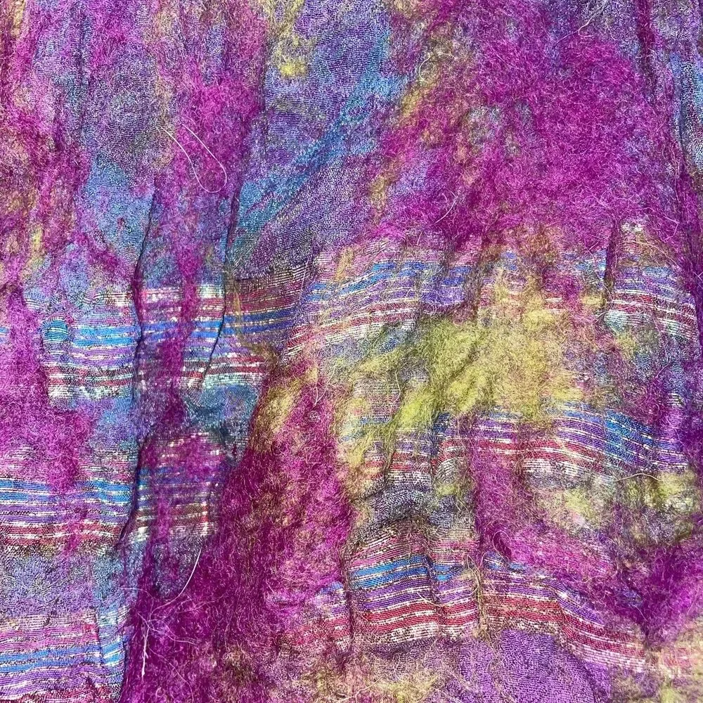 Hand-Felted Lagenlook Wool & Silk Green Multi Color Shawl Scarf Art to Wear